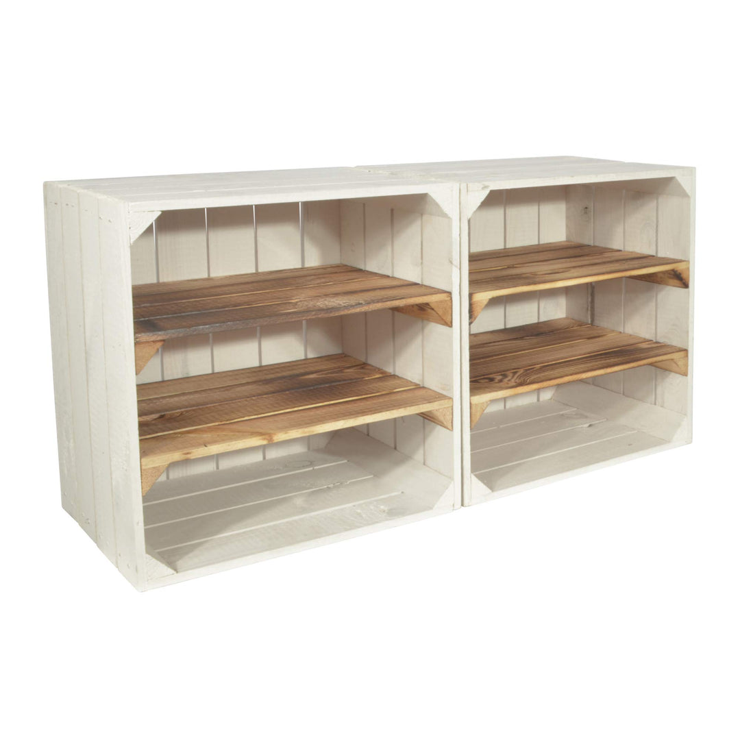 2 Set Weinregal Wino aus Holz - Weiss Geflammt 2X Regal Holzkiste 2 2x Geflammt Regal, 2 2x Geflammt