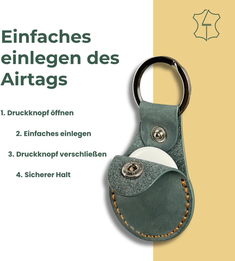 Airtag Anhänger ECHT-Leder in türkis, Schlüsselanhänger aus Leder, Airtags Hülle kompatibel mit Appl