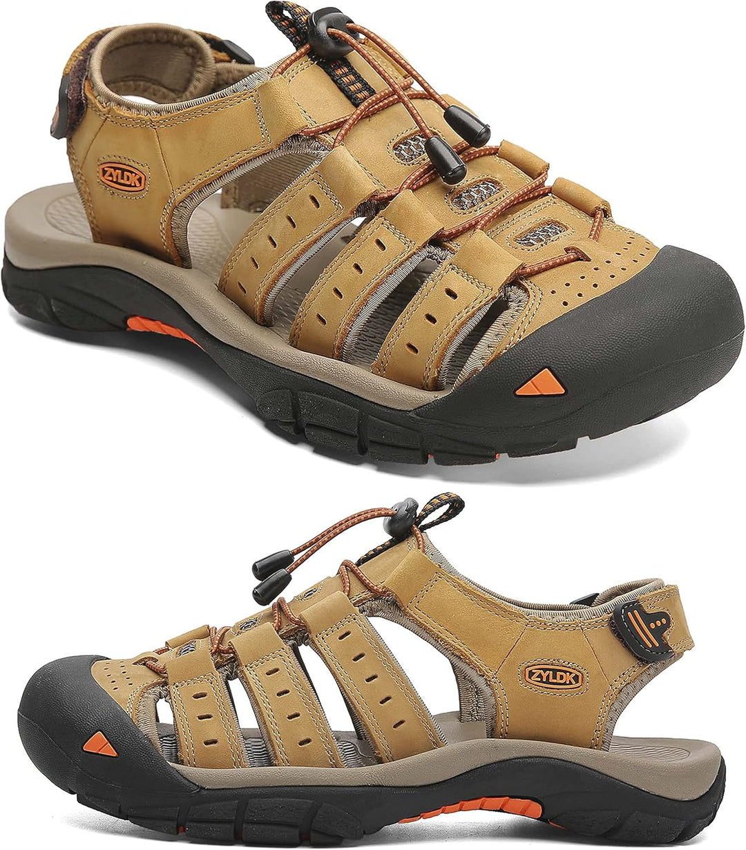 ZYLDK Herren Leder Sandalen Sport Outdoor Trekkingsandalen Atmungsaktive Leichte Wandersandalen Männ