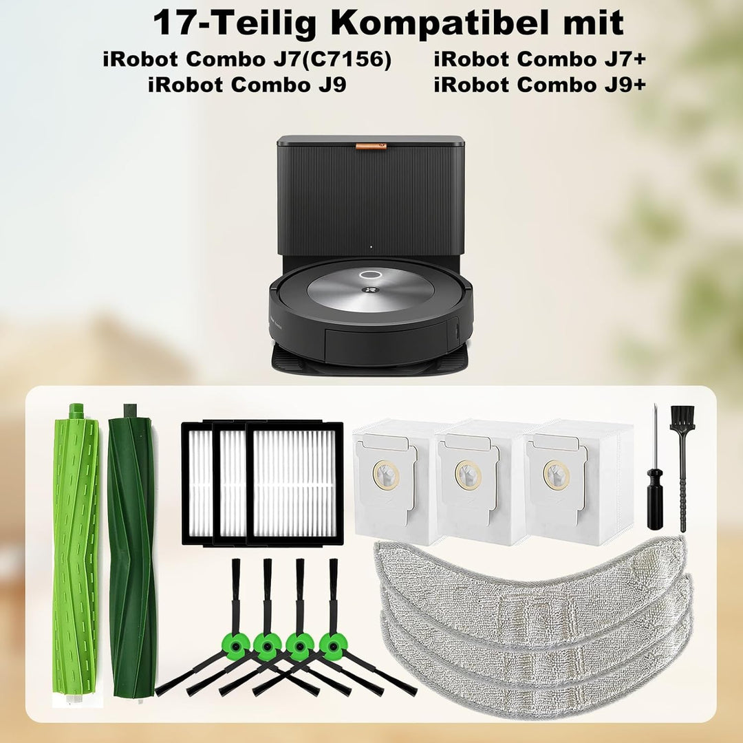 17 Stück Zubehör für iRobot Roomba Combo j7+/j7 Plus/j9+/j9 plus/10 MAX Saugroboter,2 Rollenbürste 4