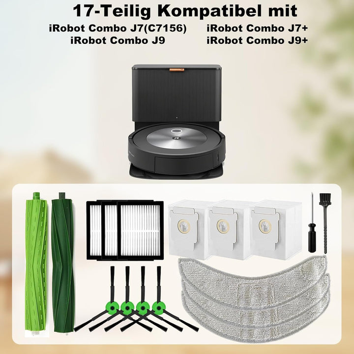 17 Stück Zubehör für iRobot Roomba Combo j7+/j7 Plus/j9+/j9 plus/10 MAX Saugroboter,2 Rollenbürste 4