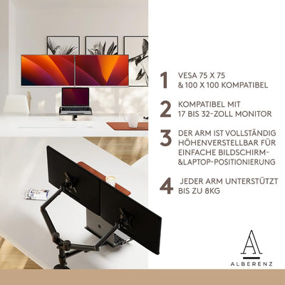 Alberenz® 3-in-1 Doppel Monitor Halterung mit Laptop Ständer, verstellbare Bildschirmhalterung für 1