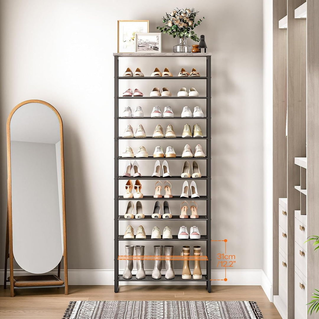 HOOBRO Grosse Schuhregal, 12-stöckiges Schuhablage, Schuhschrank hoch, für 35-45 Paar Schuhe, Metall