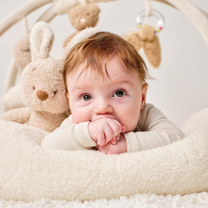 Nattou Runde Krabbeldecke mit Spielbogen, Ca. 90 cm, 100% Polyester, Teddy, Ecru
