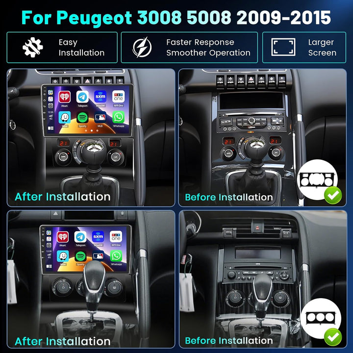 Hikity 4+64GB Android 15 Autoradio für Peugeot 3008 5008 2009-2015 Mit Wireless Carplay Android Auto