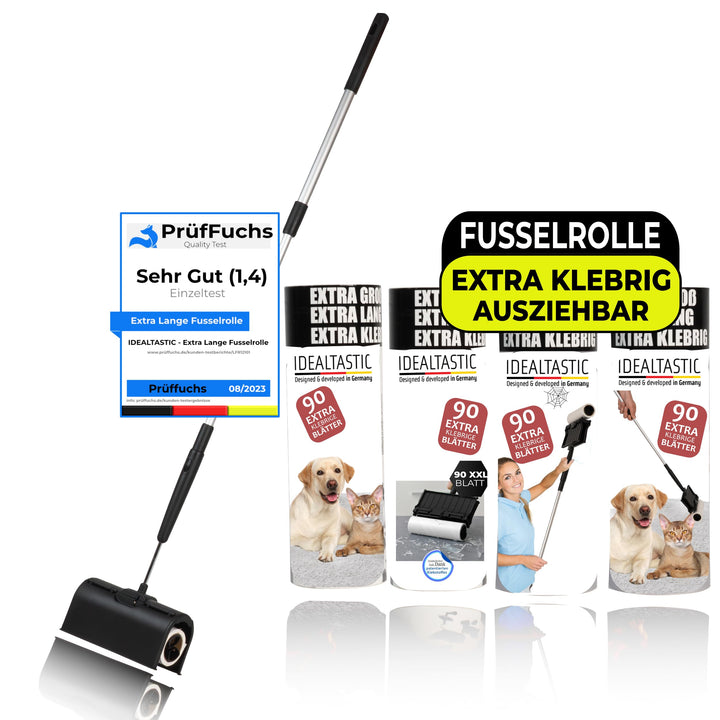 IDEALTASTIC® Fusselrolle für Teppichreinigung, Vorhang, Bett, Auto und Tierhaare, Ausziehbar & extra
