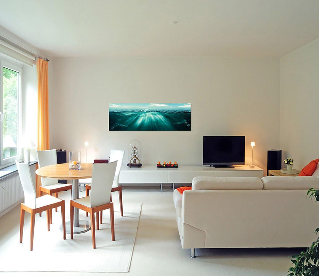 Paul Sinus Art Panoramabild auf Leinwand und Keilrahmen 150x50cm Meer Welle Unterwasser Sonnenstrahl