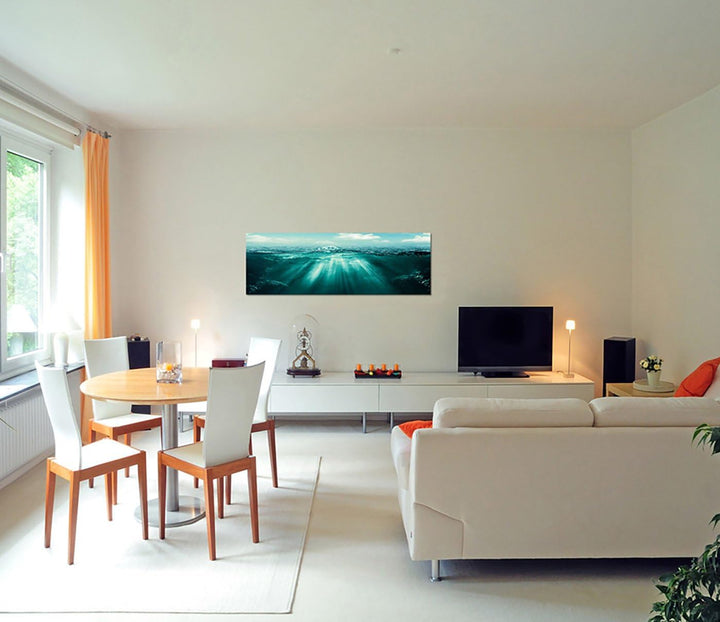 Paul Sinus Art Panoramabild auf Leinwand und Keilrahmen 150x50cm Meer Welle Unterwasser Sonnenstrahl