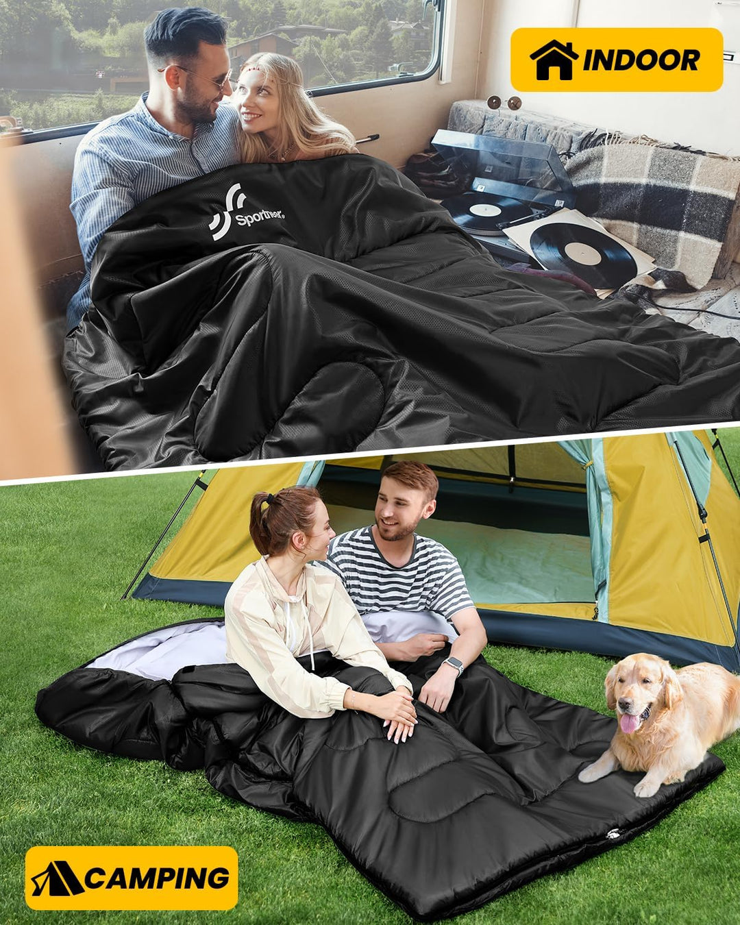 Schlafsack Outdoor: Sportneer Schlafsäcke 2 Personen Doppelschlafsack 220x150cm, 3.5kg mit 2 Kissen,