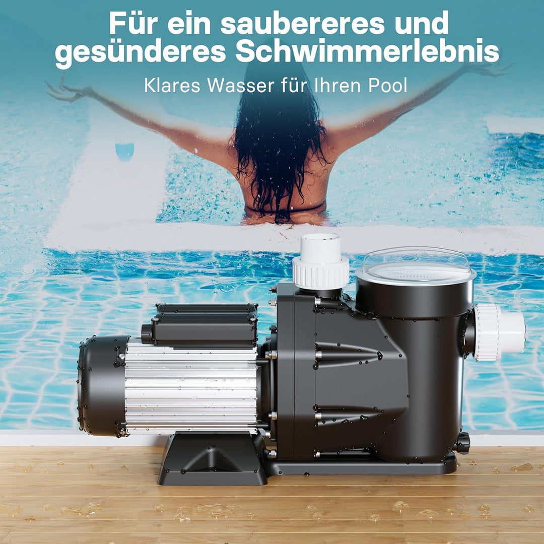 WilTec Poolpumpe 33600 l/h 1500 W Schwimmbadpumpe Filterpumpe