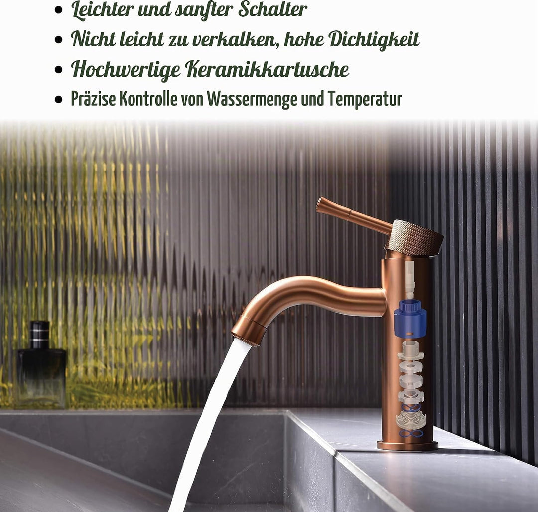 Wasserhahn Rose Gold mit Verlängerung, Strahlregler,Waschtisch Waschtisch,für Badezimmer Waschtische