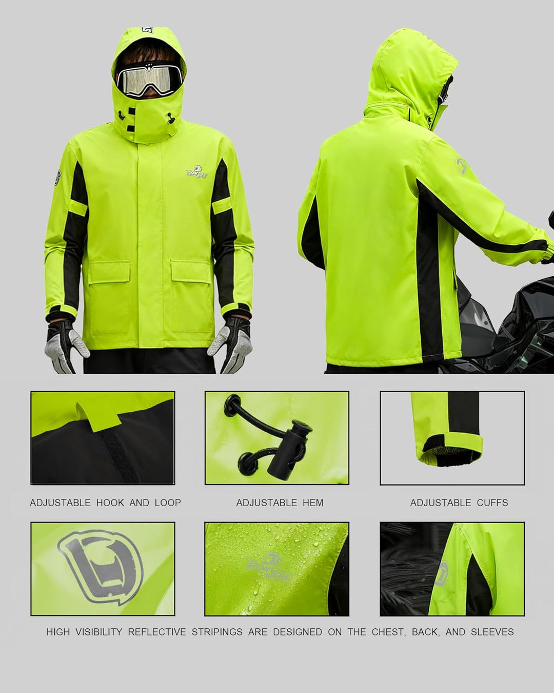 IRON JIA’S Regenanzug Herren Motorrad Regenjacke Wasserdichter Winddicht Atmungsaktiver Reflektieren
