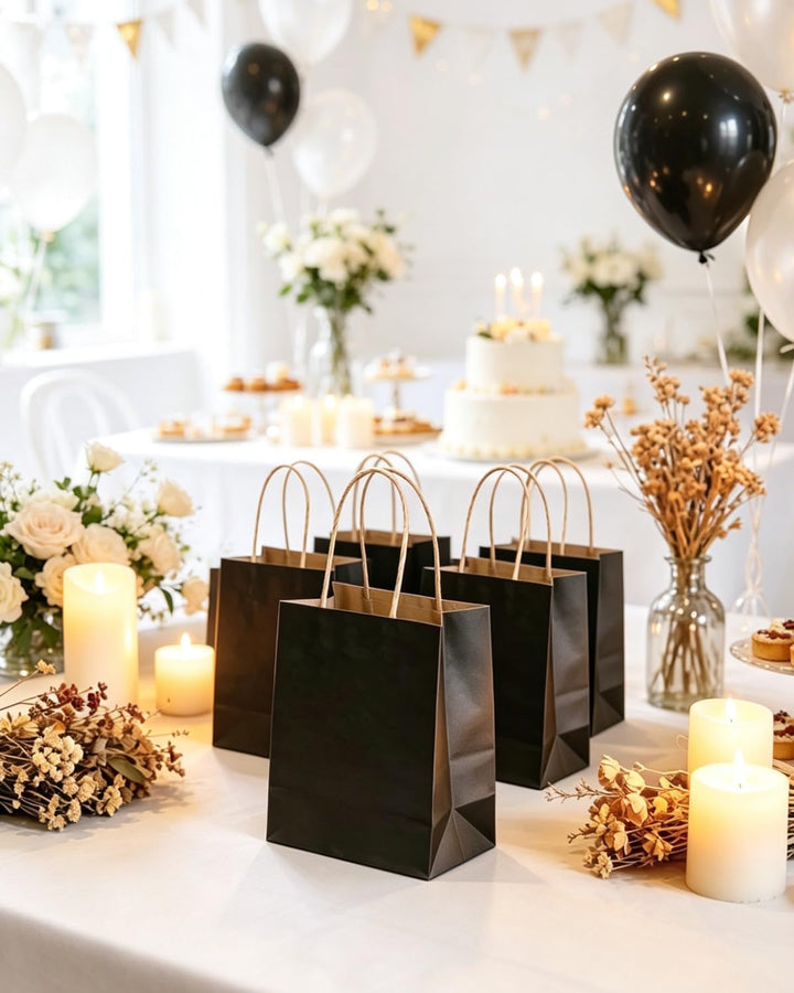 Gcardist 50 Stück Mini-Geschenktüten Schwarz-Geschenktüten aus Papier mit Henkeln–Tasche Partygesche
