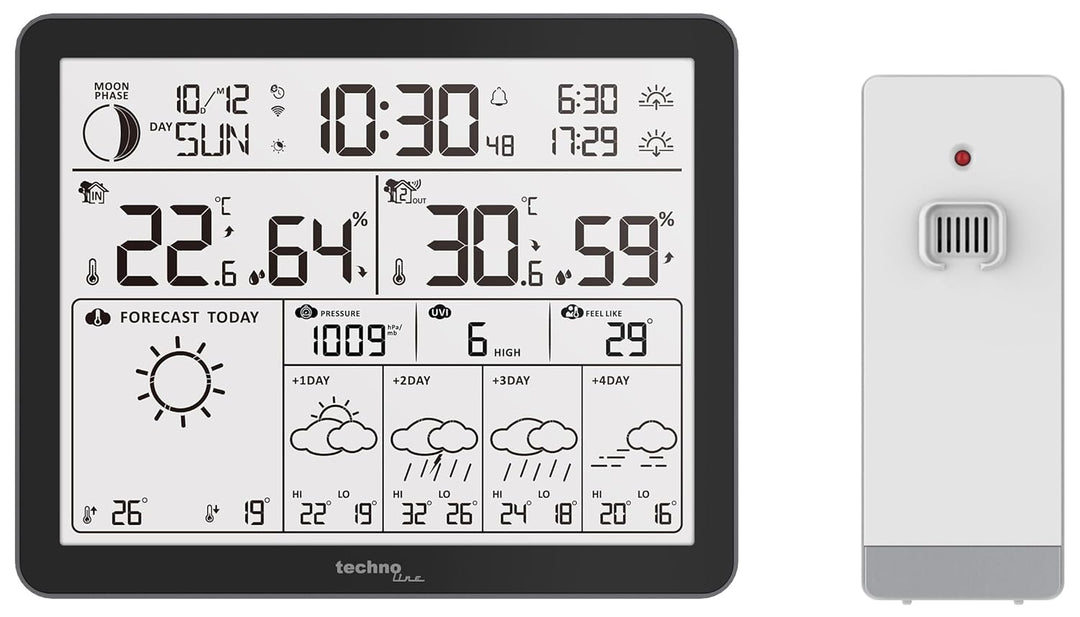 WD3000 - Wetterstation mit 4 Tage Wettervorhersage, Inklusive Aussensender, Daten auf der Station un