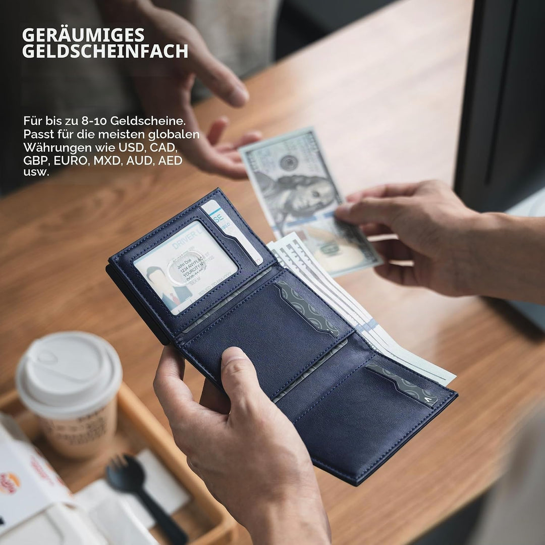 VULKIT Kreditkartenetui RFID-blockierende Pop-Up-Kartentasche aus Echtem Leder mit Geldscheinfach, A