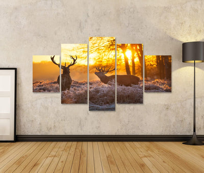 islandburner Bild auf Leinwand Zwei Rehe In Morgensonne Bilder Wandbilder Poster Leinwand 170x80cm -