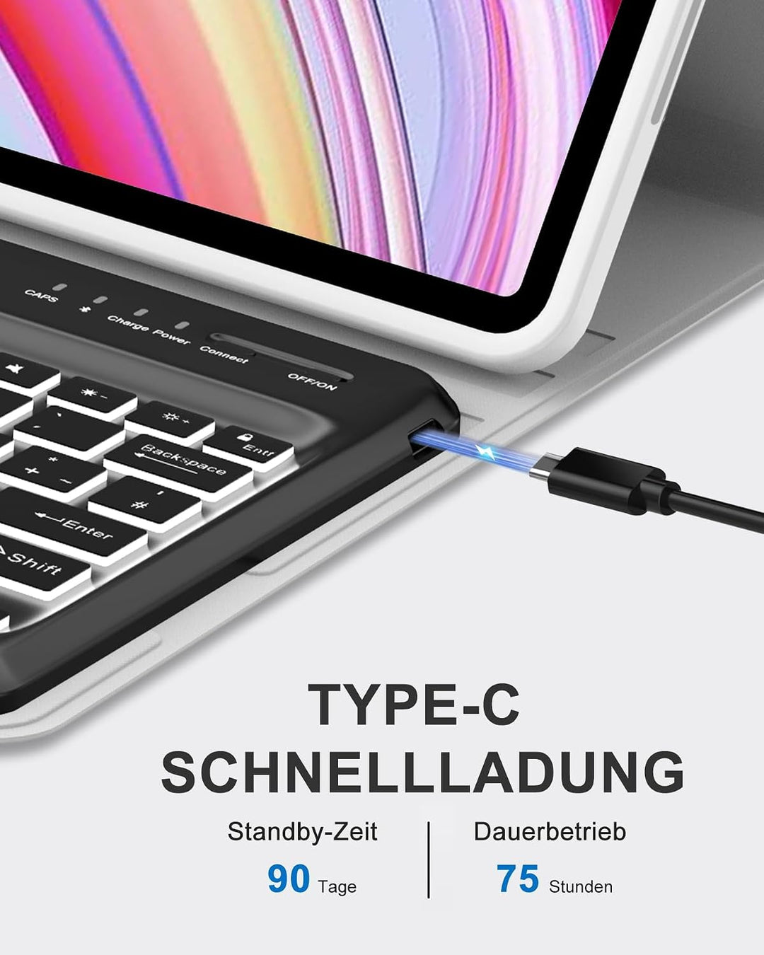 Für Redmi Pad Pro 12.1" Tastaturhülle mit Beleuchtung QWERTZ | Für Redmi Pad Pro Tastatur - Mit 7-Fa