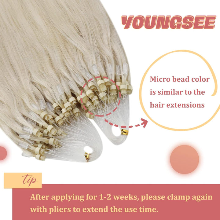 YoungSee Microring Extensions Echthaar Blond Microring Hair Extensions Lang Micro Ring Hair Extensio