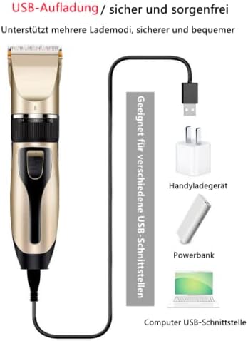 Pet Hundeschermaschine Profi, Elektrische Schermaschine Hundetrimmer Kit mit 4 Führungskämmen Barttr