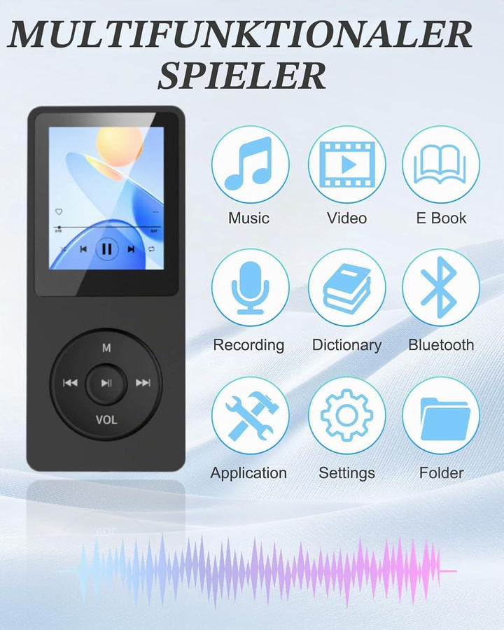 Bluetooth 5.0 MP3 Player verlustfreier Musik-Player, 32GB Speicher, Tragbarer Digitaler MP3 Player,