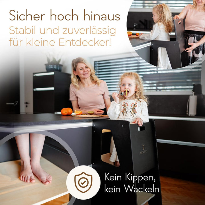 DENILUV Kinder Lernturm Höhenverstellbar Ab 1 Jahr Mit Abnehmbarer Front Tritthocker für Küche Bad L