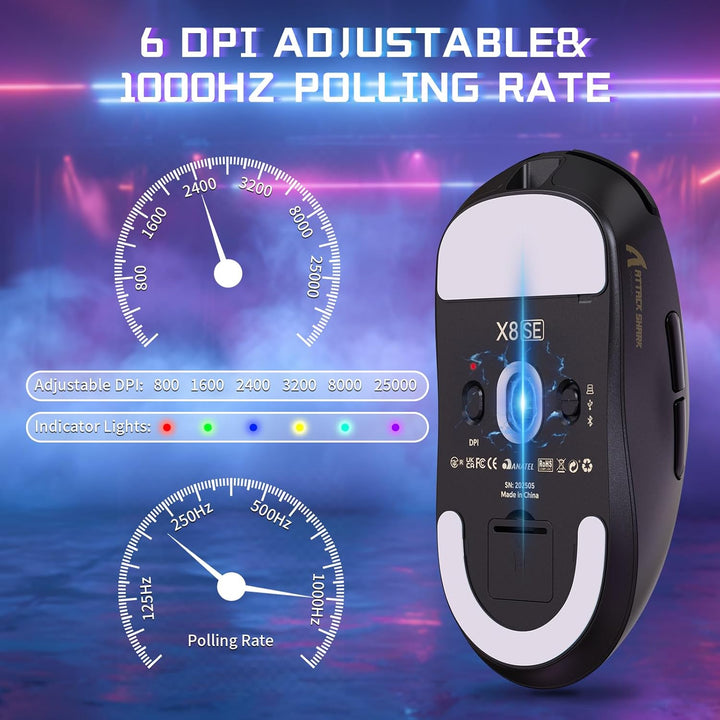 MAMBASNAKE X Attack Shark X8SE 55g ultraleichte kabellose Gaming Maus–bis zu 25000 DPI,PAW3311-Senso