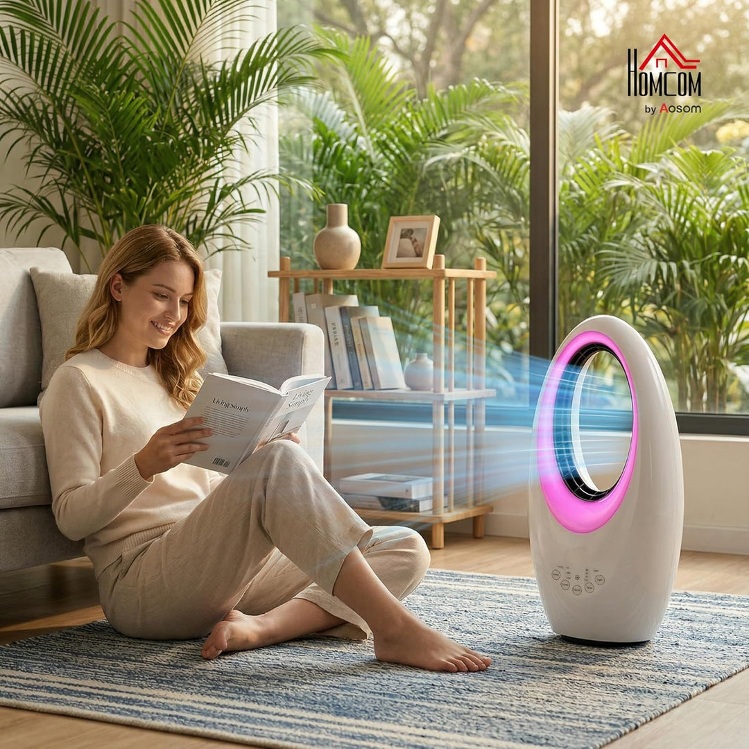 HOMCOM Turmventilator ohne Rotorblätter, leiser Ventilator mit 60° Oszillation, LED-Beleuchtung, 3 G