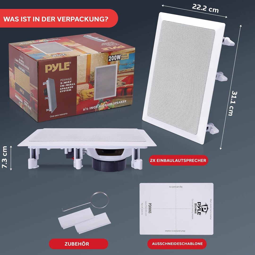 Pyle Wand-/Deckenlautsprecher 16,5 cm, 2-Wege, 200 W, Weiss, Paar | 4-8 Ohm Impedanz, Frequenzgang 7
