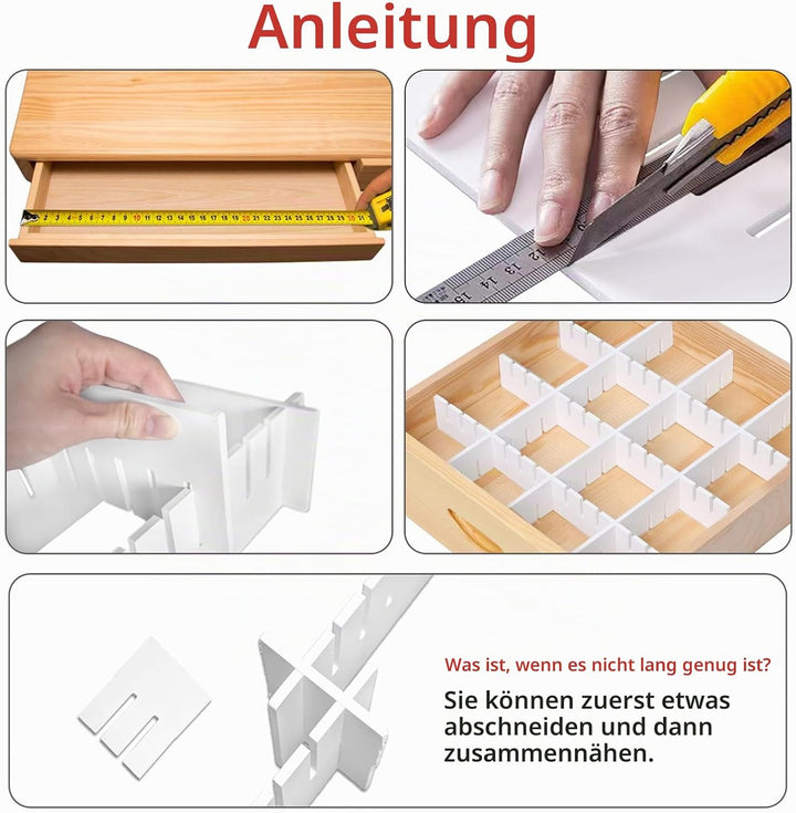 HGYZE Schubladentrenner Verstellbar 9cm Hoch, Schubladenteiler 42cm länge, Weiss Schubladen Organize