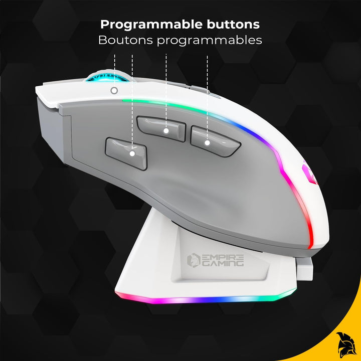EMPIRE GAMING RF908 – kabellose Maus, wiederaufladbar, magnetische Ladestation, RGB – 10.000 dpi, 8