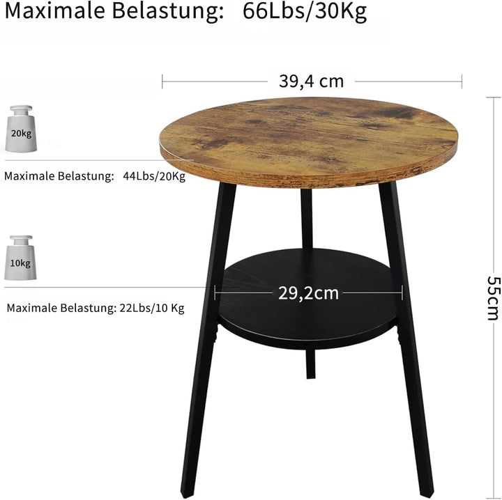 Beistelltisch Rund, Couchtisch Klein mit 2 Etagen, Runder Holz Beistelltisch im Vintage Stil, Rustik