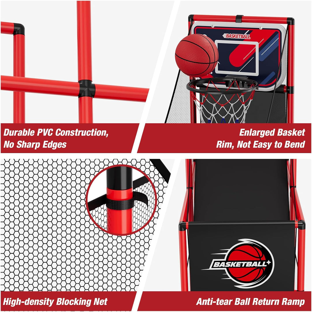 HYES Basketball Arcade Spiel, Kinder Basketballständer mit 4 Bällen, Single Shot Basketballkorb Indo