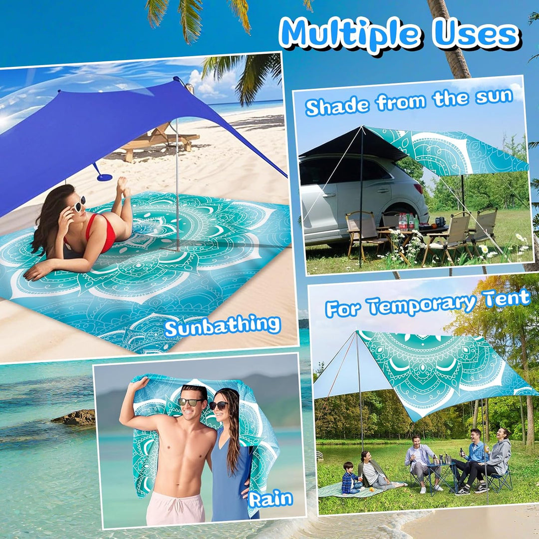 Stranddecke Sandfrei Wasserdicht Mandala 200x220cm Grosse Strandmatte Picknickdecke für 4-6 Personen