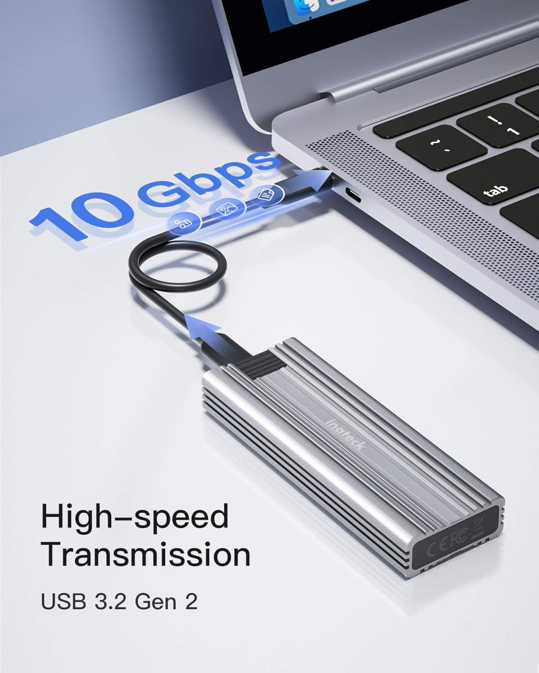 Inateck NVMe M.2 USB 3.2 Festplattengehäuse mit Kühlkissen 10 Gbps, unterstützt M.2 SATA B+M Key und