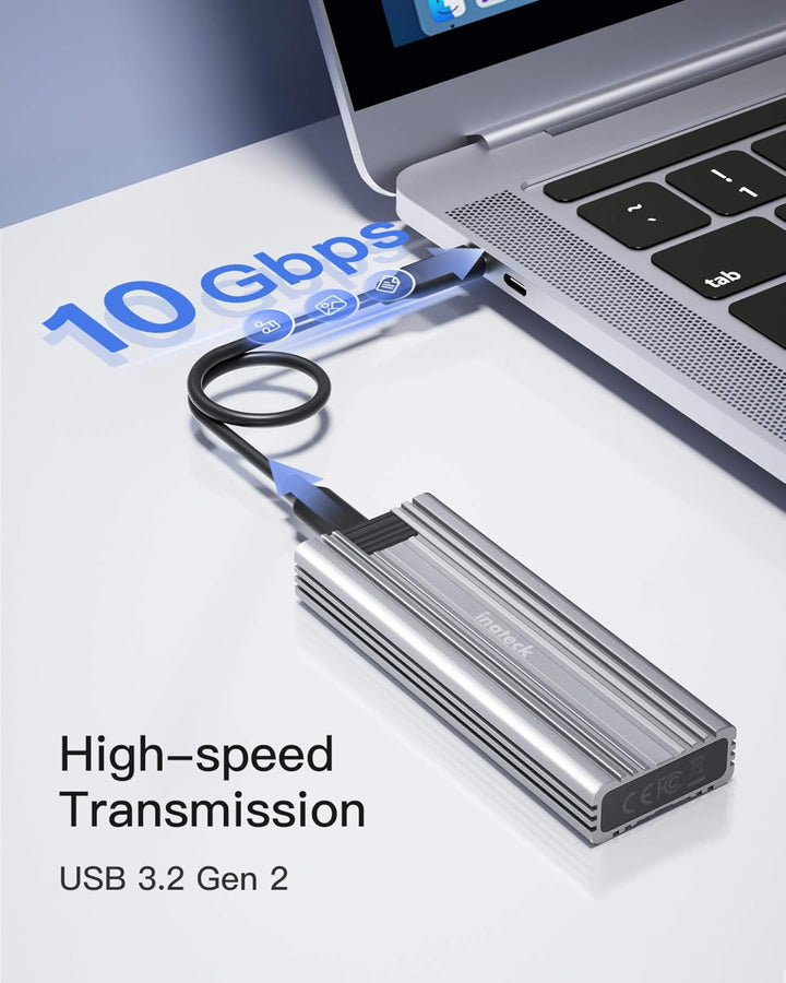 Inateck NVMe M.2 USB 3.2 Festplattengehäuse mit Kühlkissen 10 Gbps, unterstützt M.2 SATA B+M Key und
