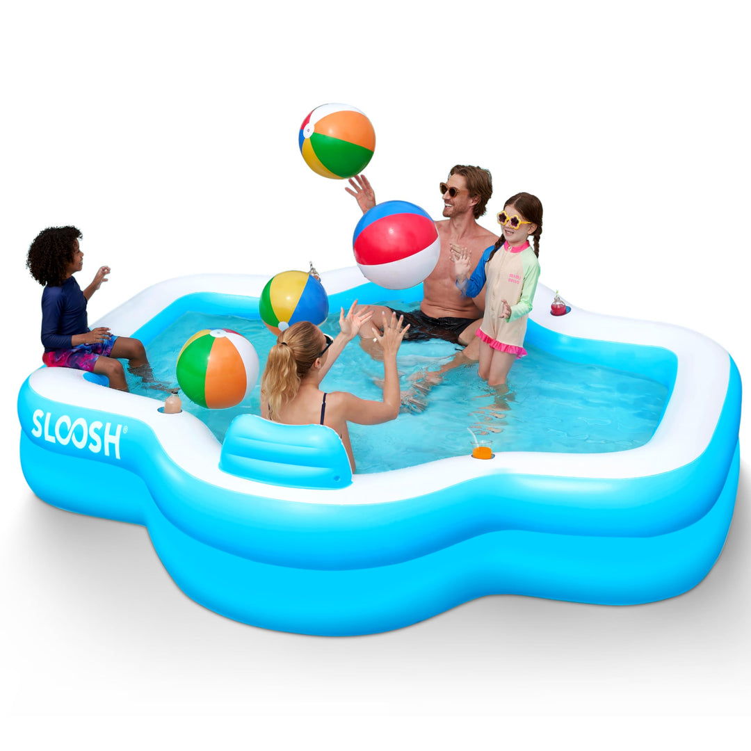 SLOOSH Aufblasbarer Swimmingpool mit Sitzen, 305 x 257 x 66 cm, überirdischer Familienpool mit Rücke