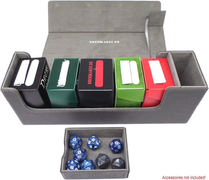 docsmagic.de Premium Magnetic Tray Long Box Silver Medium - Card Deck Storage - Kartenbox Aufbewahru