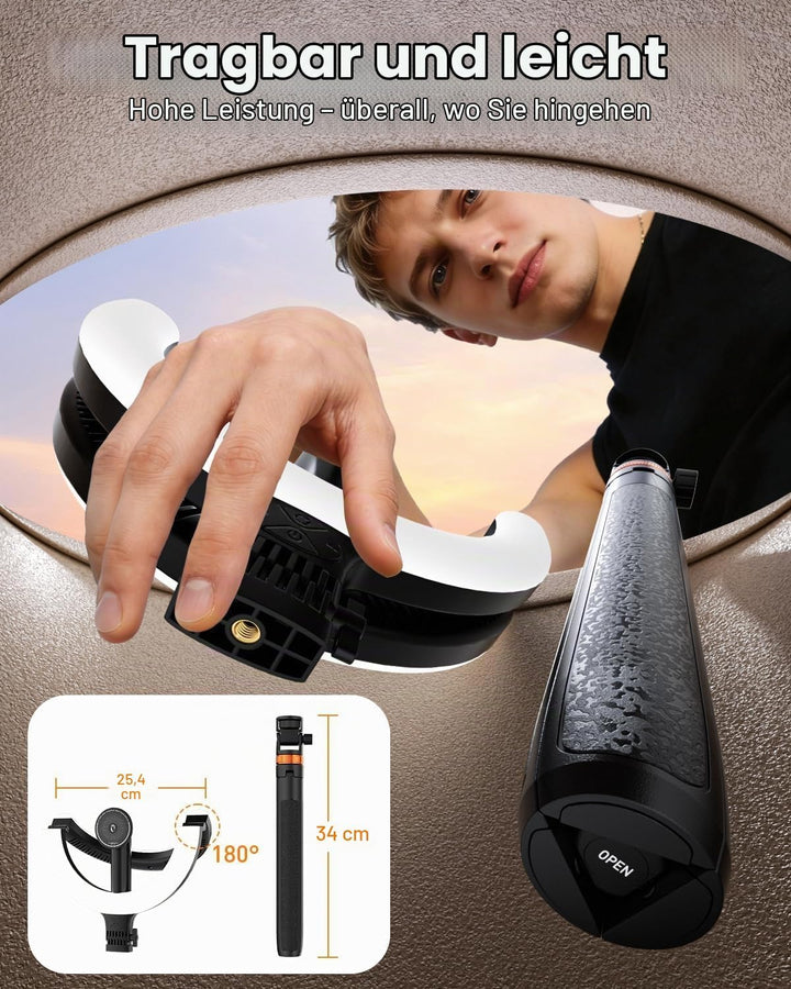 CloudValley 10" Magnet Ringlicht mit 76" Stativ, Handy Stativ mit 5000mAh wiederaufladbarem Licht, F