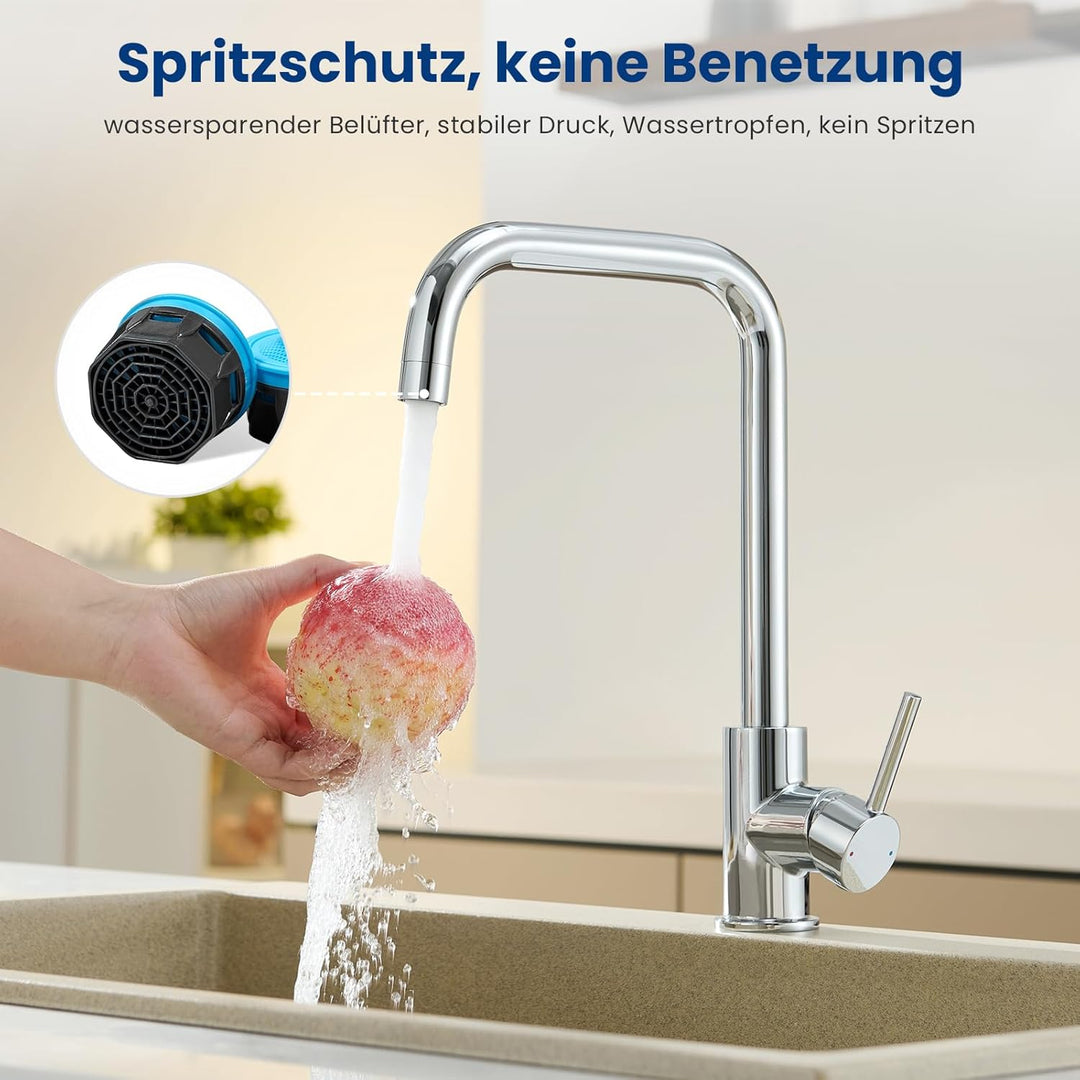 CECIPA Wasserhahn Küche Chrom, 360° Drehbar Hochdruck Armatur Küche, Armatur mit Brause, Chrom