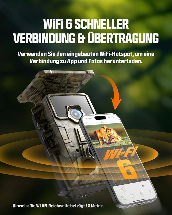 CEYOMUR Solar Wildkamera 4K 30fps, 46MP Wildkamera WLAN Bluetooth, 120° Erfassungs Winkel Bewegungsm
