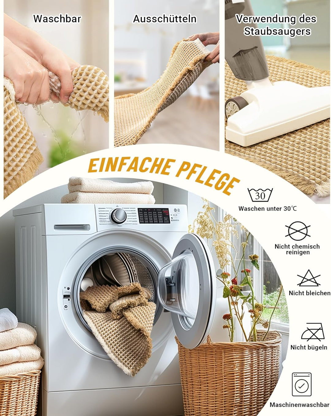 Grosser Badteppich Set, rutschfeste Badematte, Badezimmerteppich Set 2 Teilig, Boho Badezimmermatte,