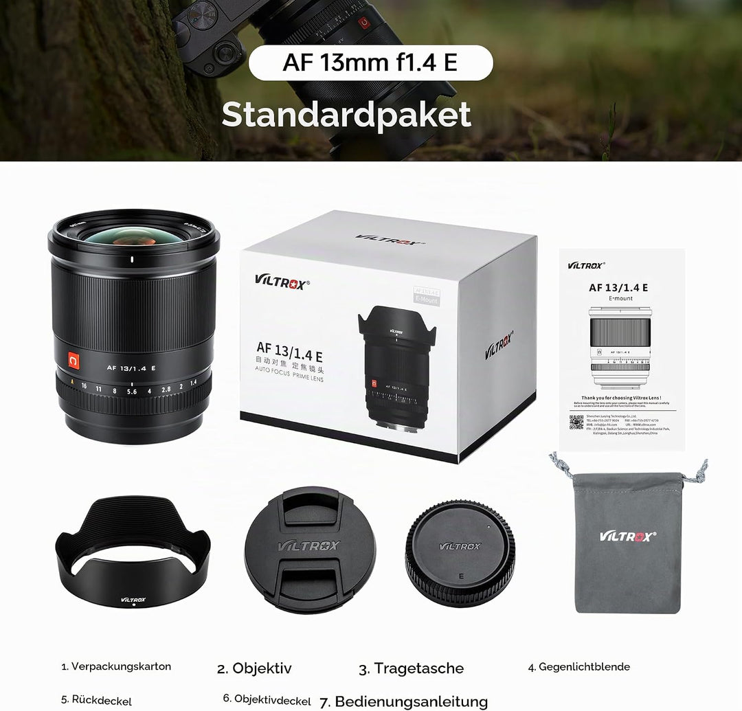 VILTROX AF 13mm f1.4 F/1.4 E-Mount-Objektiv, F1.4 grosse Blende, Ultraweitwinkel, Autofokus, APS-C-F