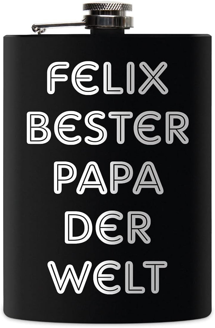 Edelstahl Flachmann 237 ml schwarz matt lackert inkl. individuelle Gravur in Silber von Paule Black