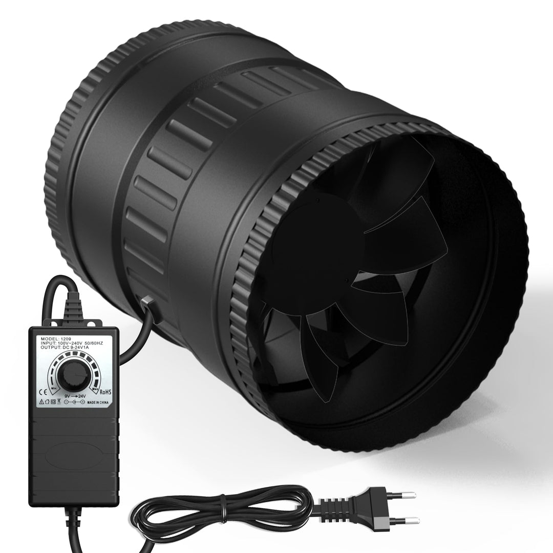 Regelbar Rohrventilator 150mm Rohrlüfter 587m³/h Abluftventilator, Badlüfter für Wintergarten Growze