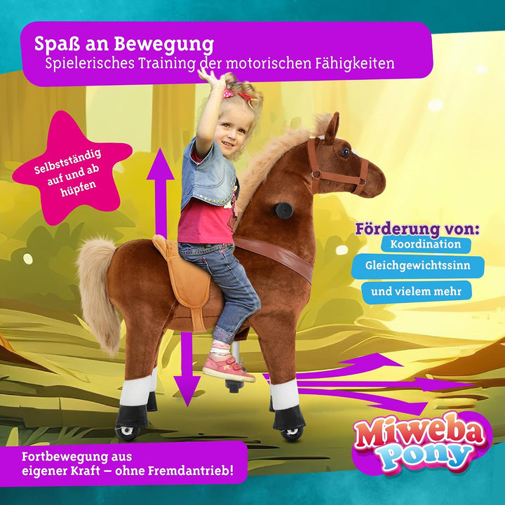 Miweba Pony Amadeus | Reitpferd auf Rollen - Pferd für Kinder - Schaukelpferd - Schaukeltier - Kusch