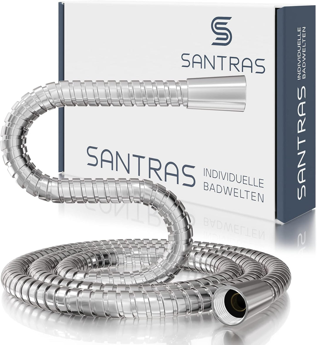 SANTRAS® Metall Duschschlauch DELUXE 2,50 m lang mit Wassersparer in Chrom– Besonders hochwertiger u