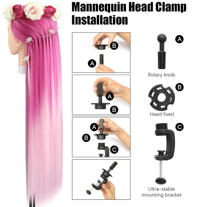 Trainingsköpfe, 28 Zoll Frisierkopf für Friseure, 100% Kunstfaser Haar Übungskopf, mit DIY Strickset