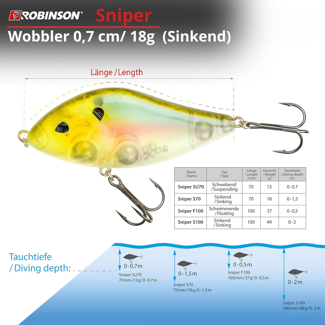 Robinson Angelköder für grosse Raubfische - Jerkbait Wobbler, Spinning und Trolling geeignet, DREI T