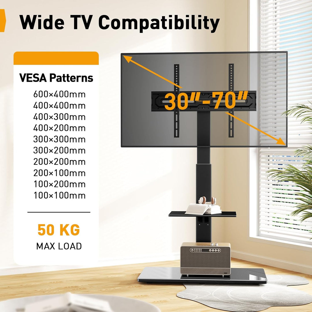 PERLEGEAR TV Ständer TV Bodenständer für 30-70 Zoll Flach & Curved Fernseher bis zu 50 KG mit Neigun