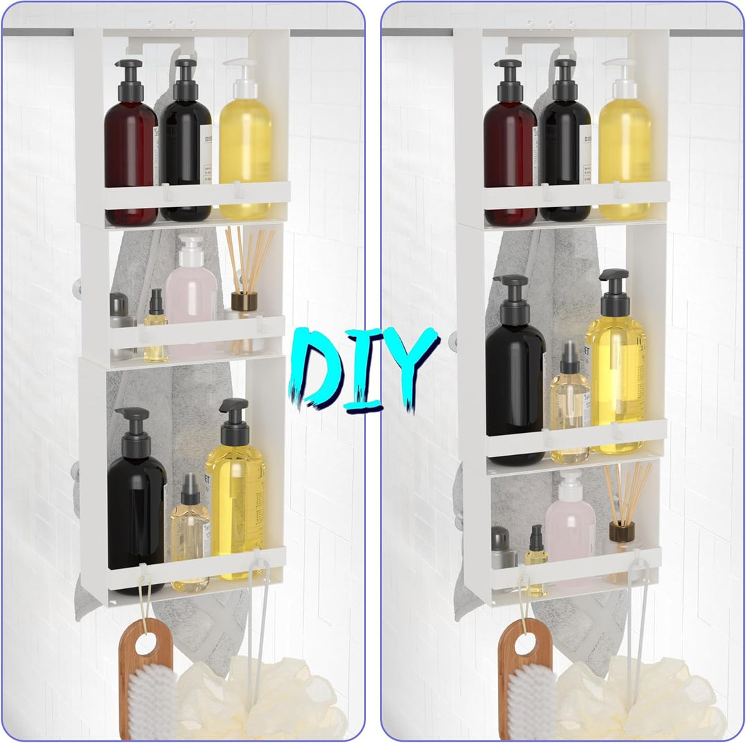Duschablage zum Hängen, 3. Stock Duschablage 0hne Bohren Mattweiss, Badezimmer Organizer mit 4 Saugn